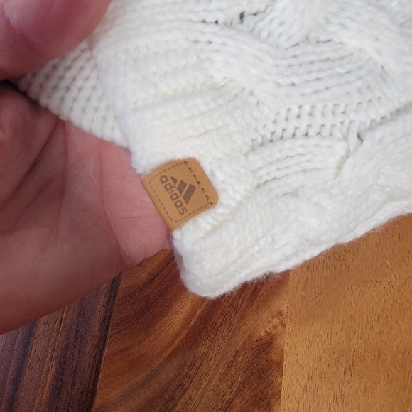 Adidas White Cable Knit Cap with Brim Fleece lined Winter Warm Cozy Women's OS - Picture 12 of 13